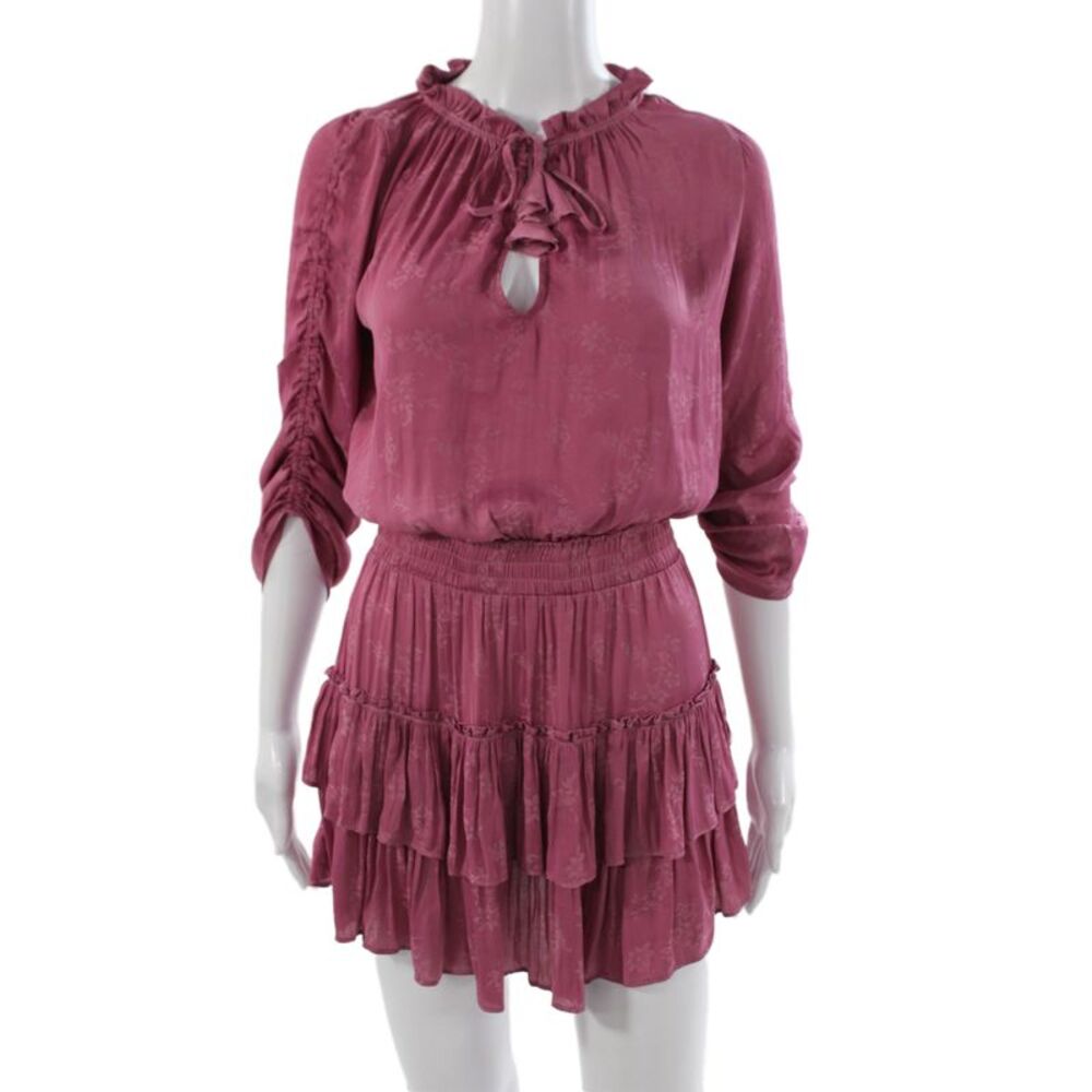Skylar + Madison Womens Mini Floral Pink Dress 3/4 Sleeve Round Neck Size S